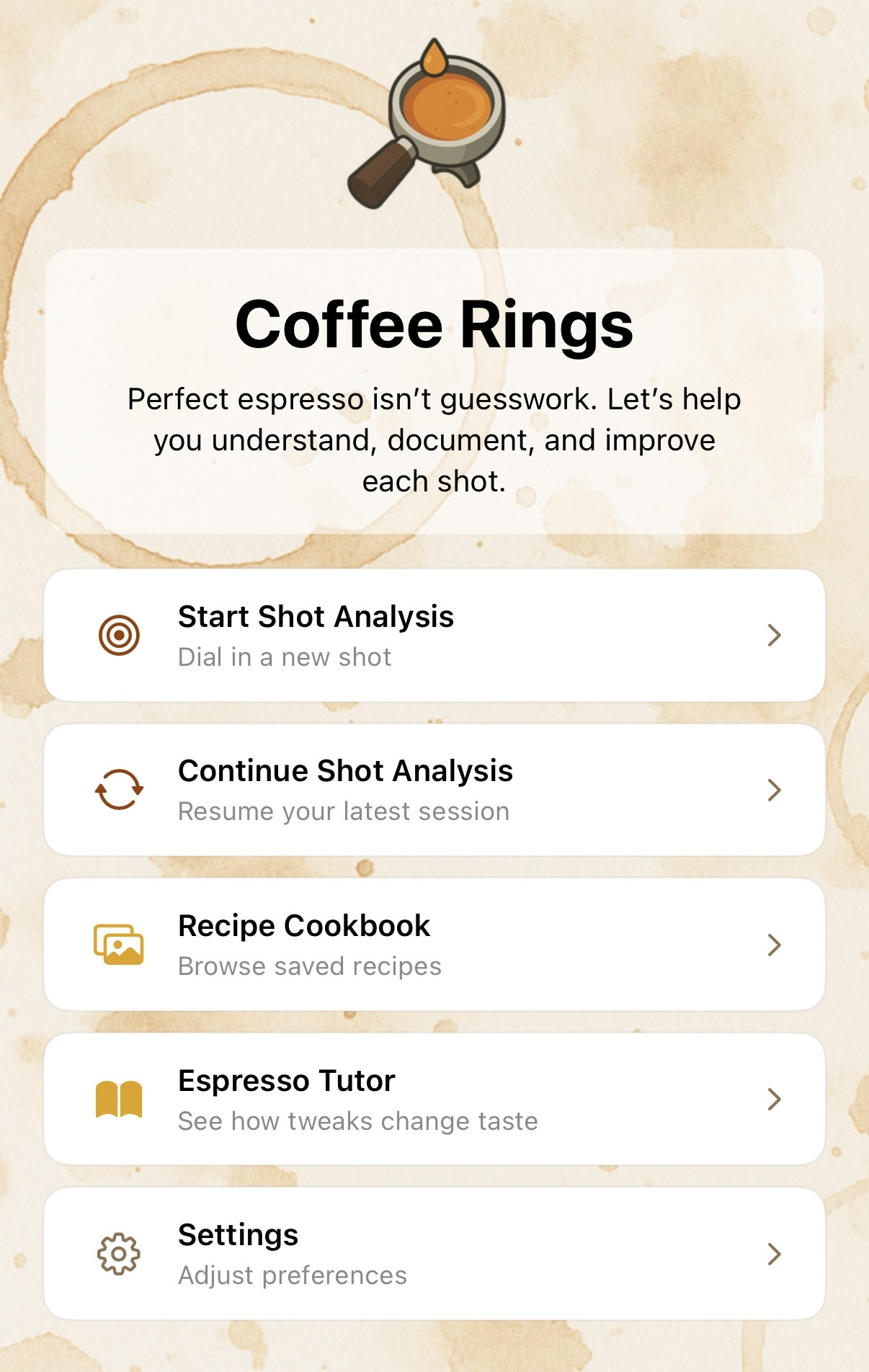 Coffee Rings App Interface